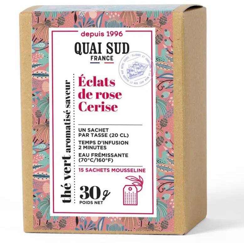 Thé vert éclats de rose et cerise